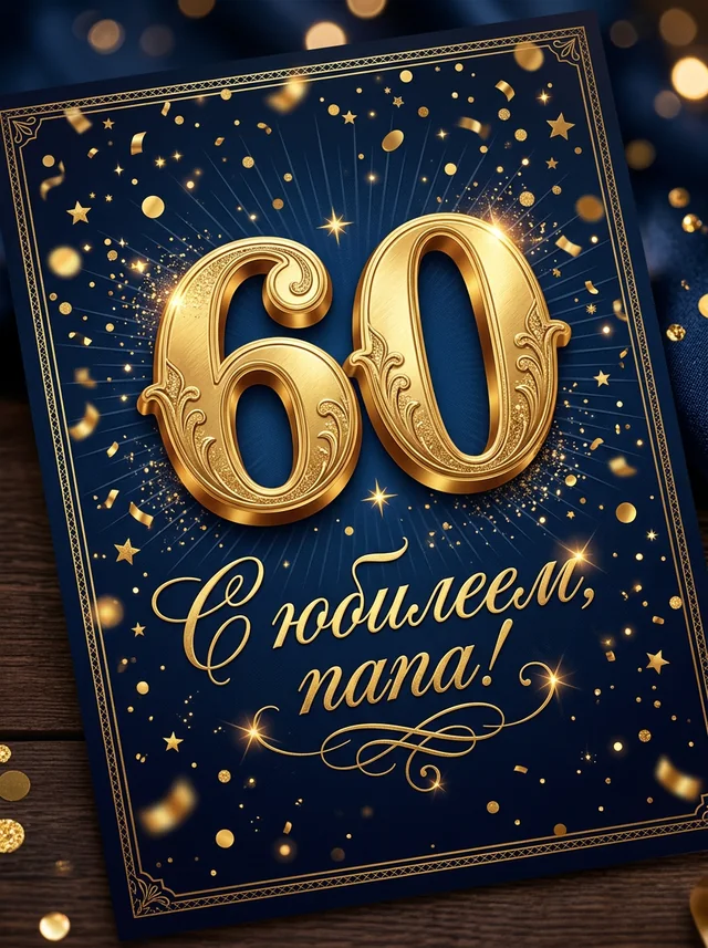 Открытка «С юбилеем, папа!» с золотой цифрой 60