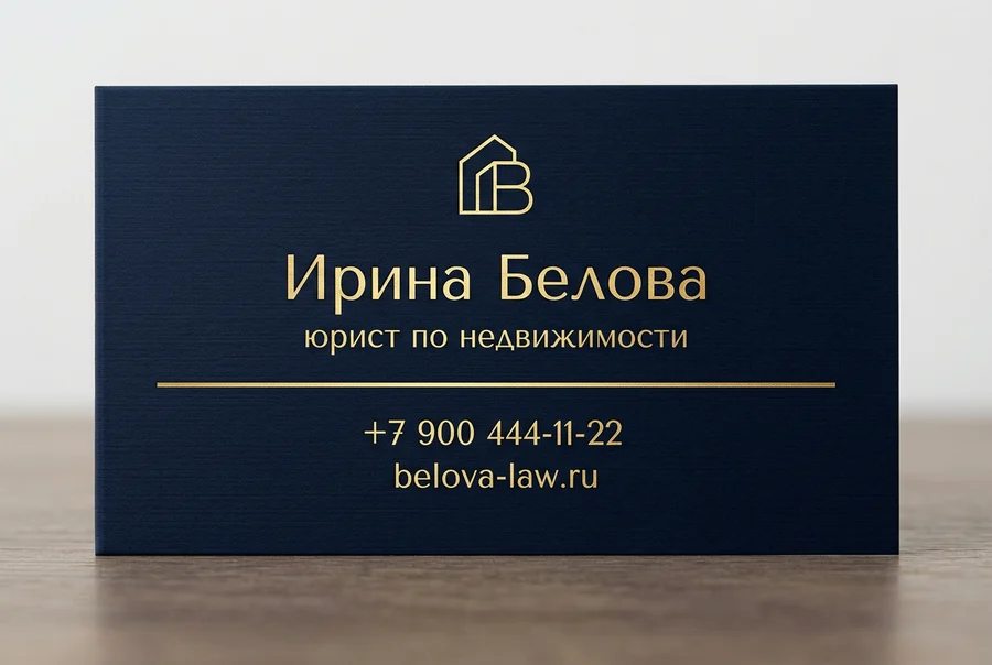Визитка юриста: тёмно-синий фон, золотая линия