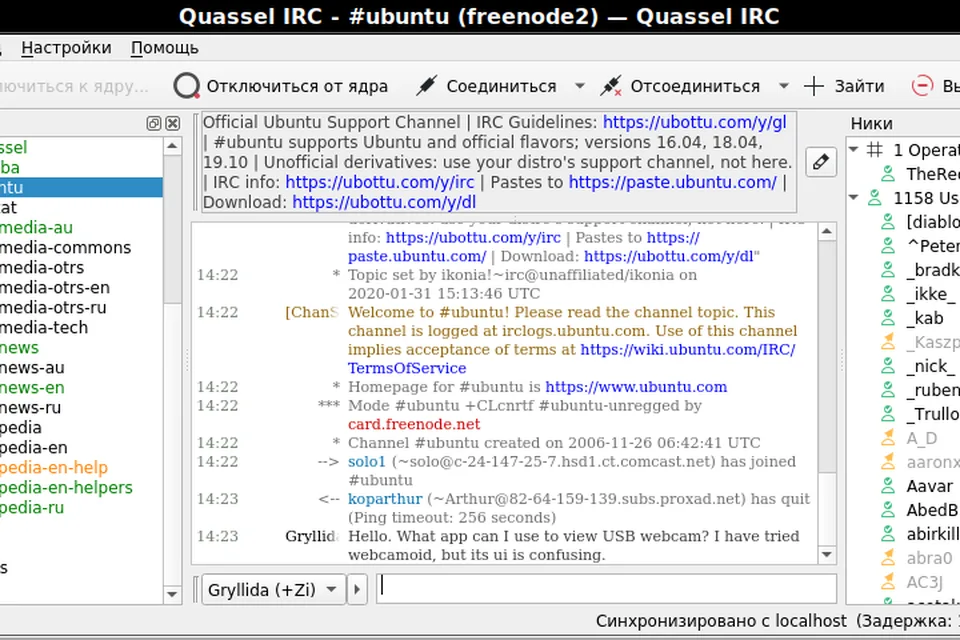Окно IRC-клиента
