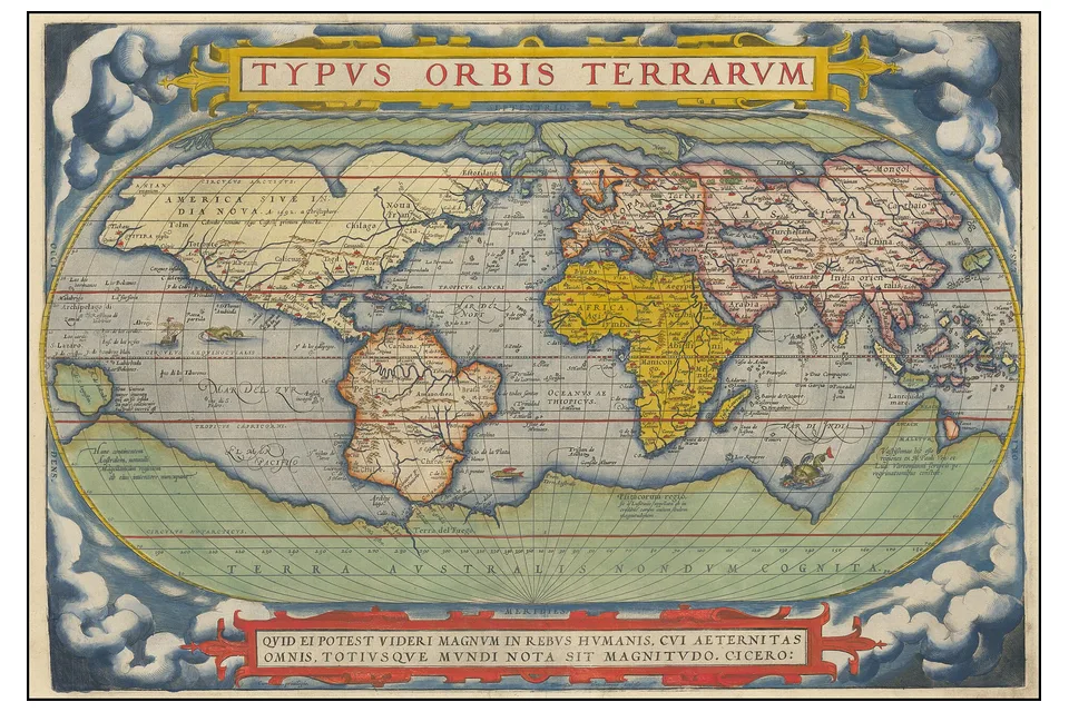 Карта мира Ортелия 1572 года