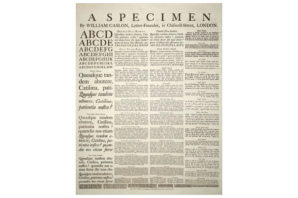 Образец шрифтов Уильяма Кэзлона, 1734 год