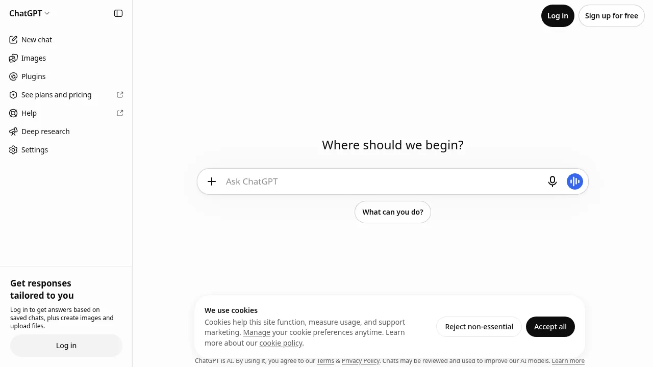 Главная ChatGPT без входа: поле Ask ChatGPT