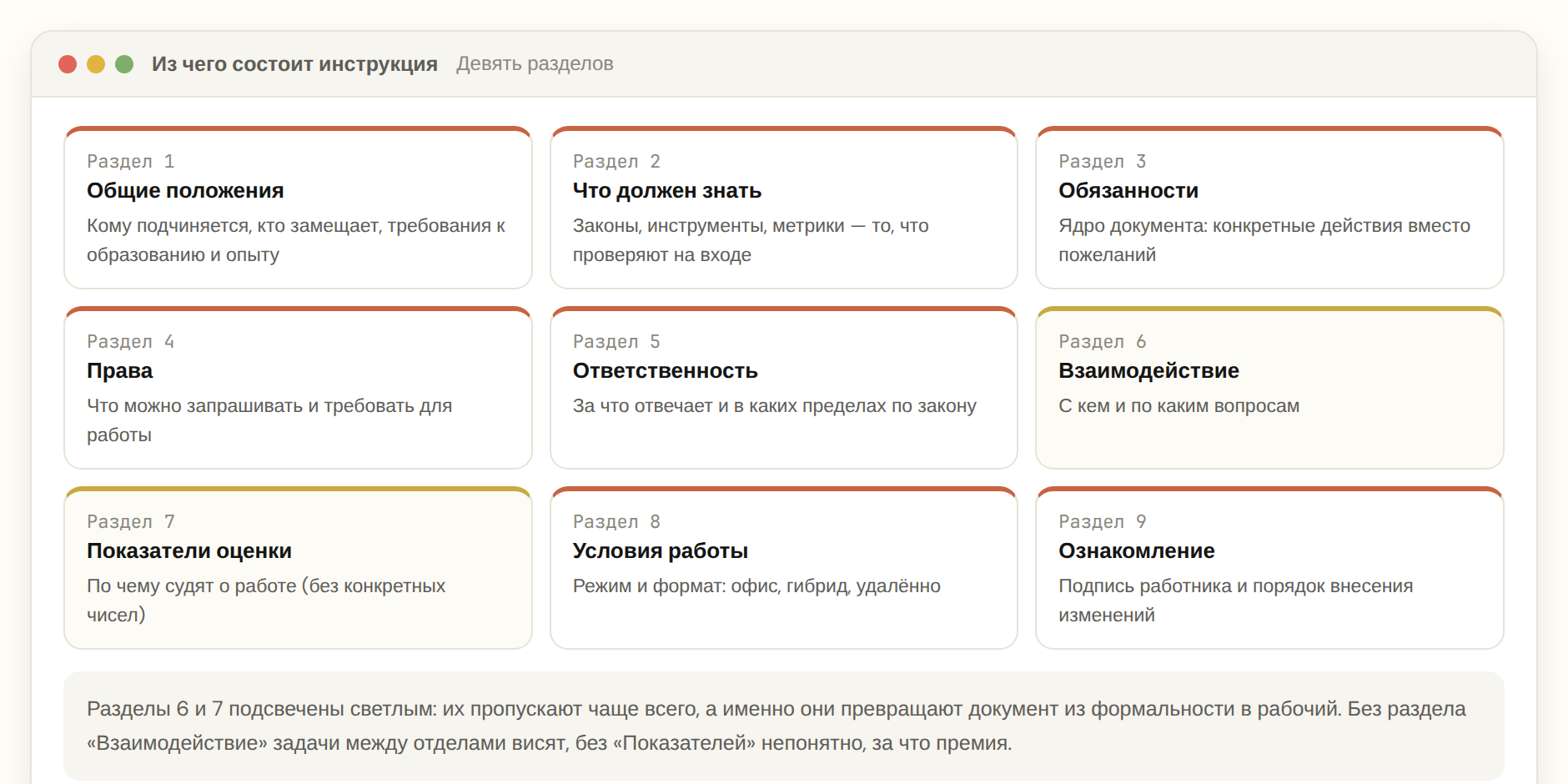 Девять разделов должностной инструкции и что писать в каждом