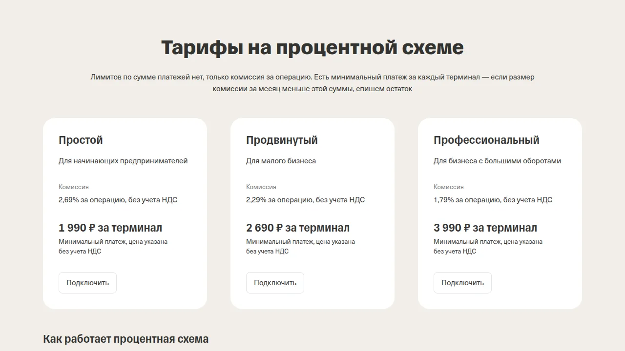 Тарифы торгового эквайринга Т-Банка: 2,69, 2,29 и 1,79 процента и минимальный платёж за терминал