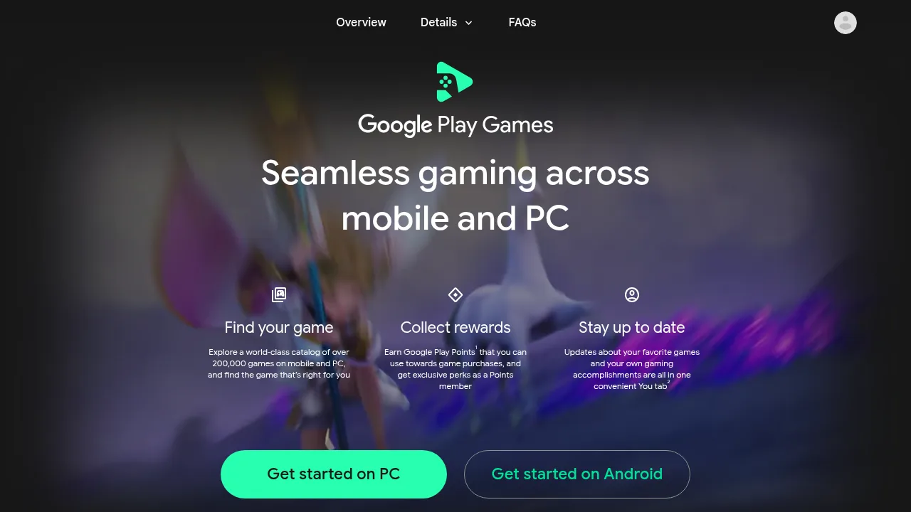 Страница Google Play Games
