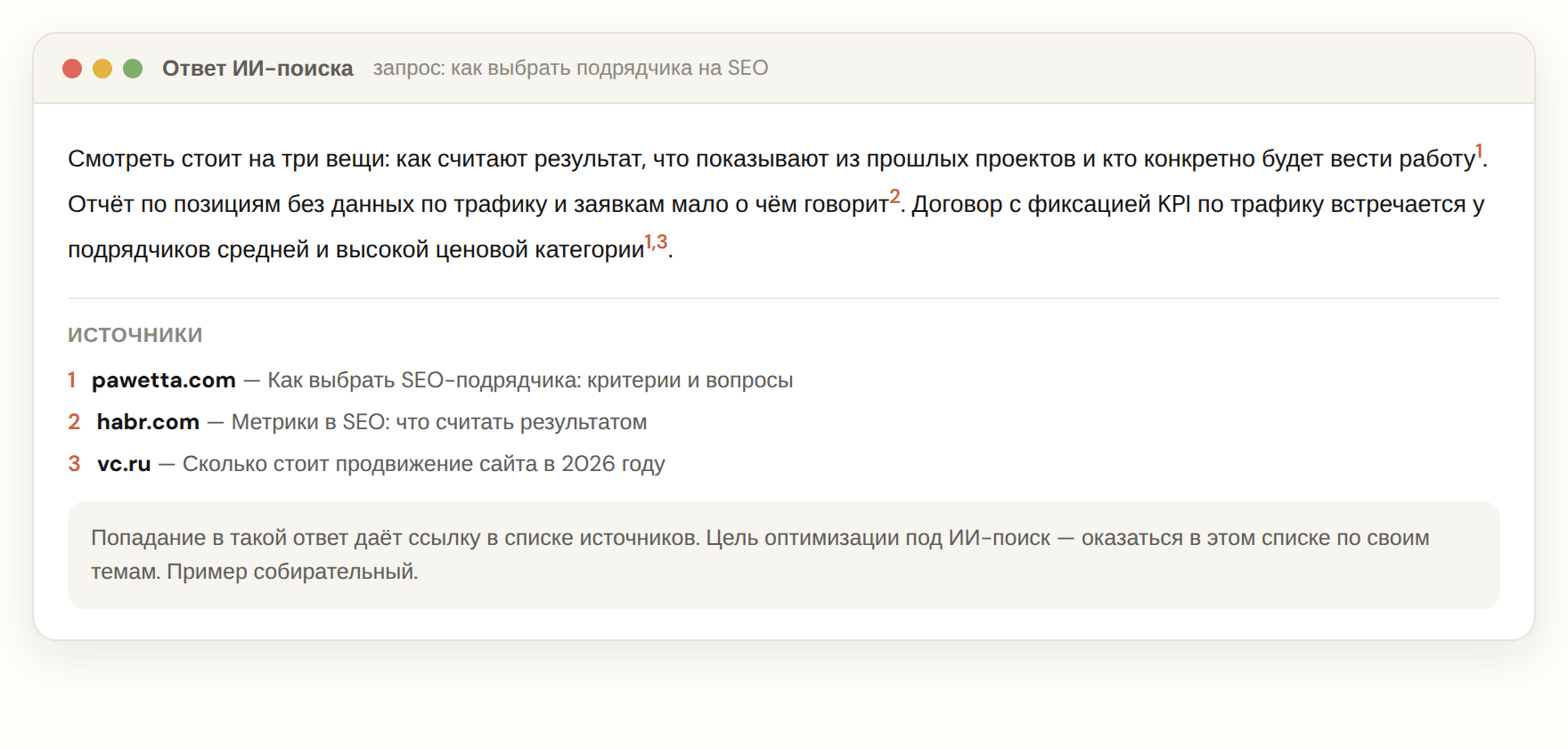 Ответ ИИ-поиска с нумерованными ссылками на источники
