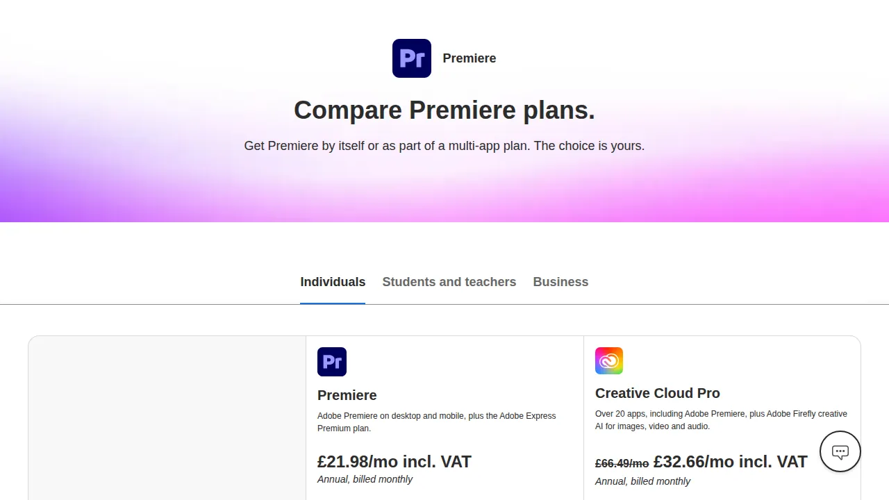 Тарифы Adobe Premiere и Creative Cloud Pro