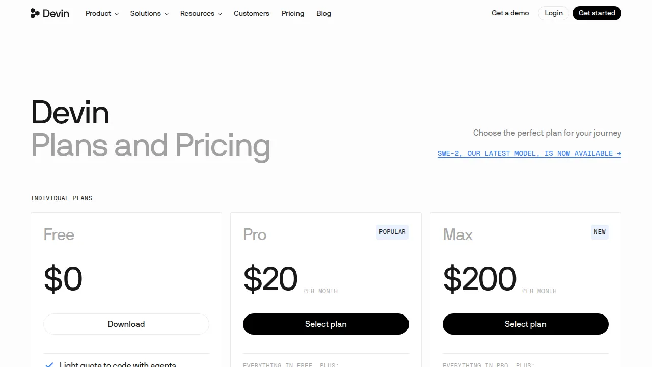 Тарифы Devin: Free, Pro, Max
