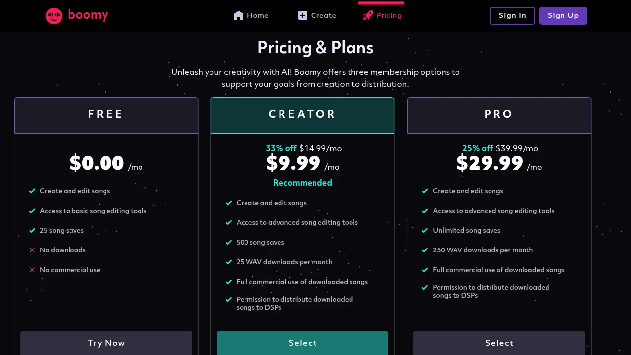 Тарифы Boomy