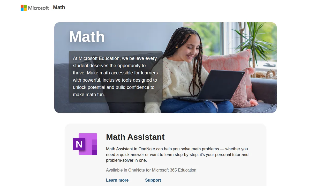 Страница Microsoft Math с Math Assistant в OneNote