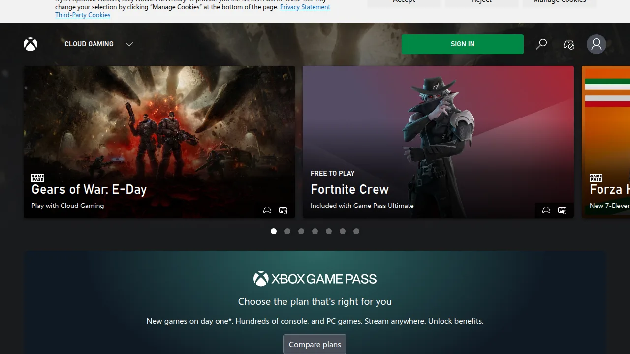 Xbox Cloud Gaming на xbox.com