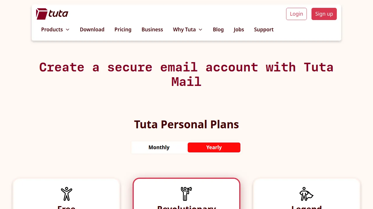 Тарифы Tuta: Free, Revolutionary, Legend