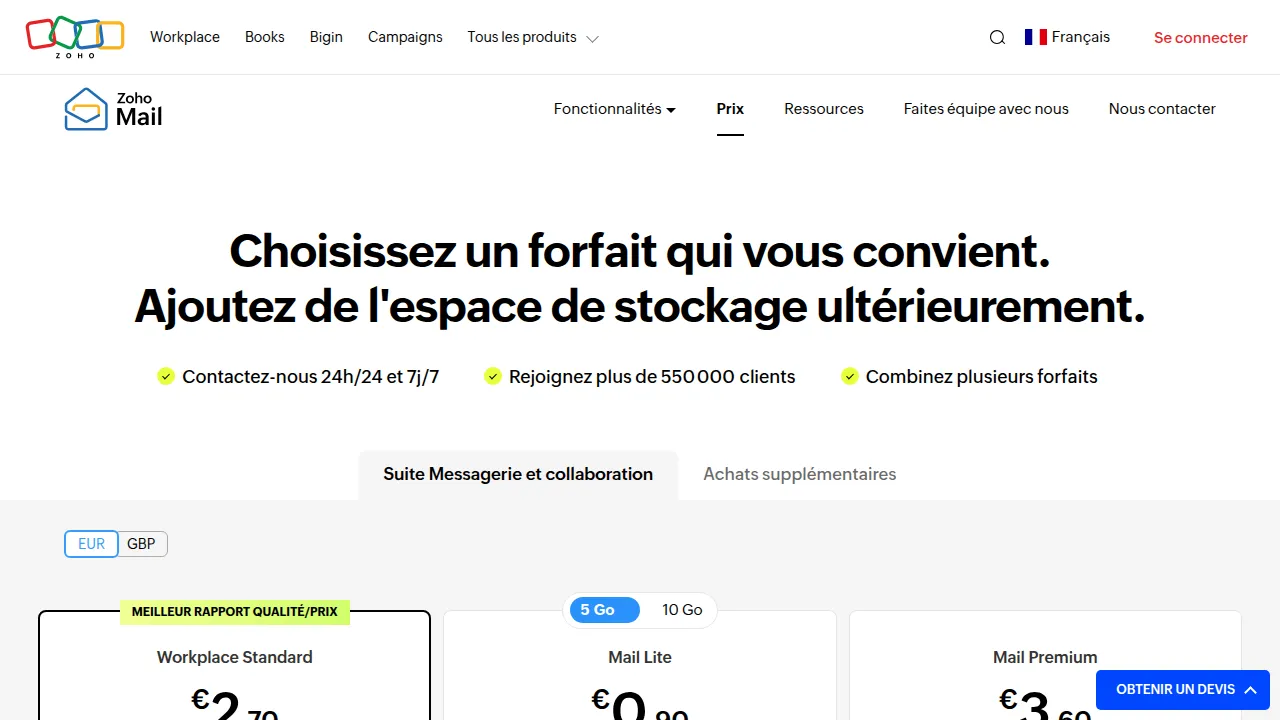 Тарифы Zoho Mail