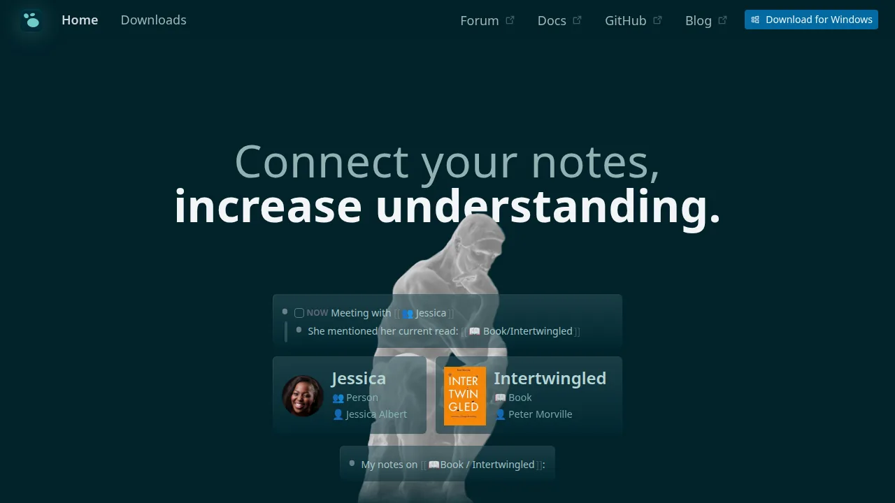 Сайт Logseq: Connect your notes, increase understanding
