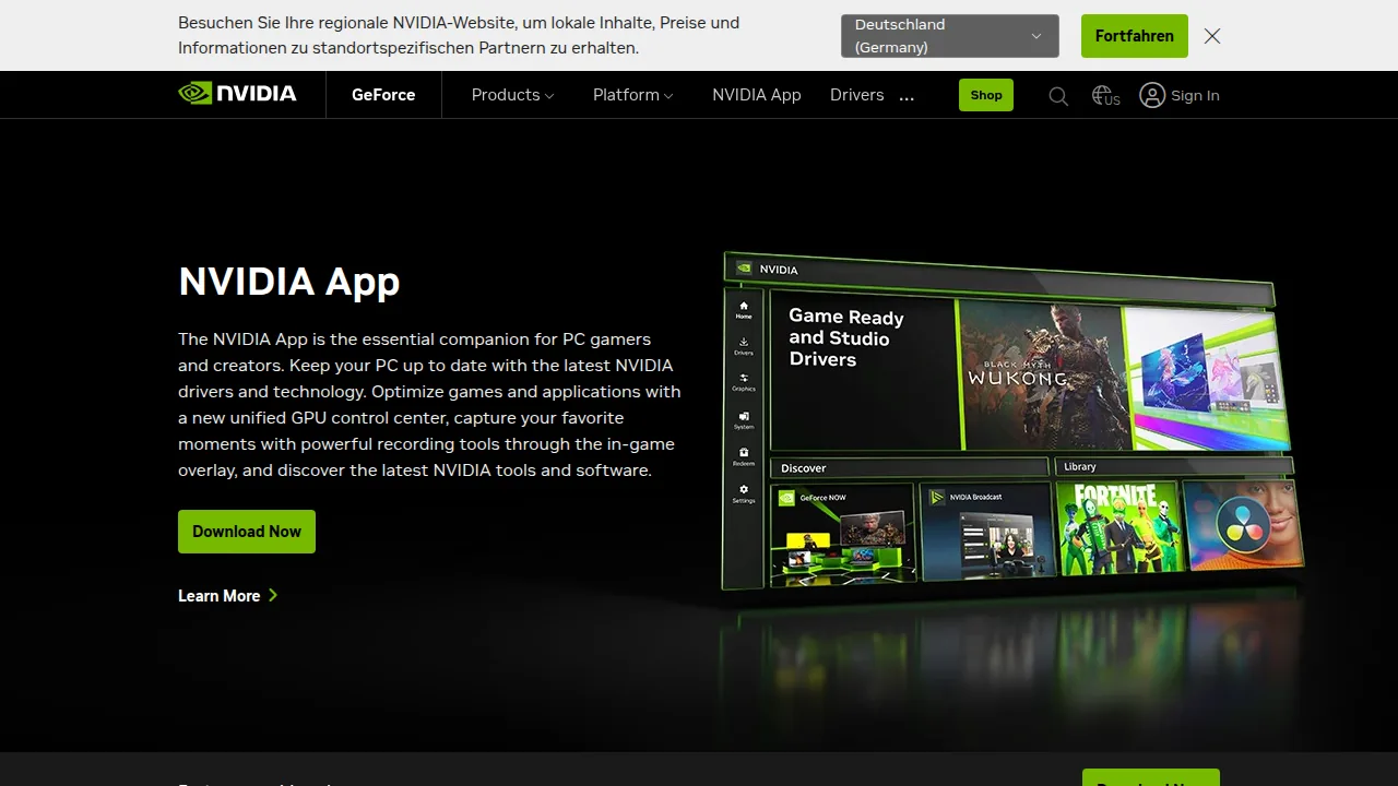 Страница NVIDIA App на сайте NVIDIA