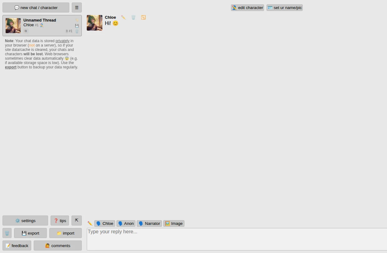 Интерфейс Perchance AI Chat