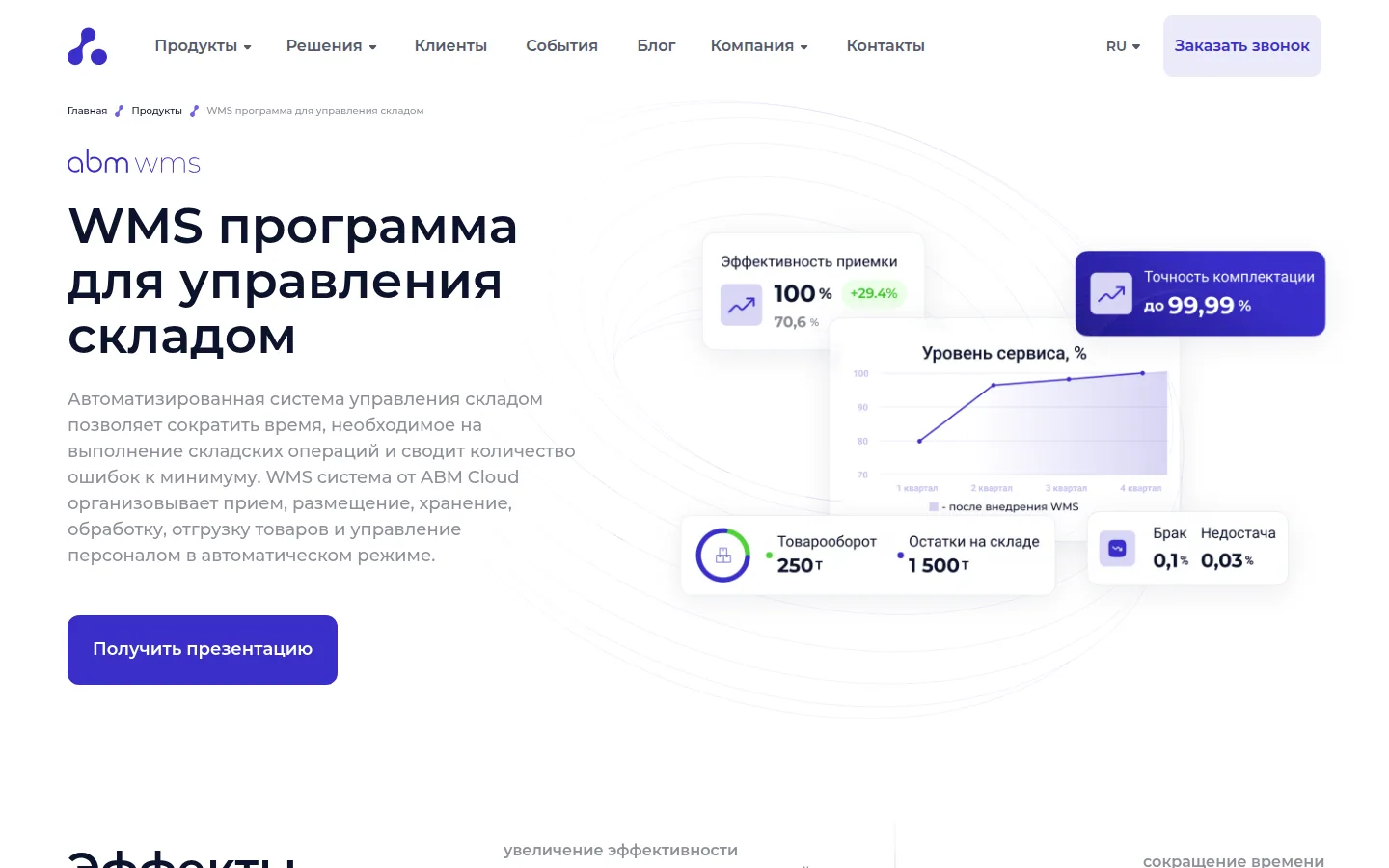 Главная страница сервиса ABM WMS