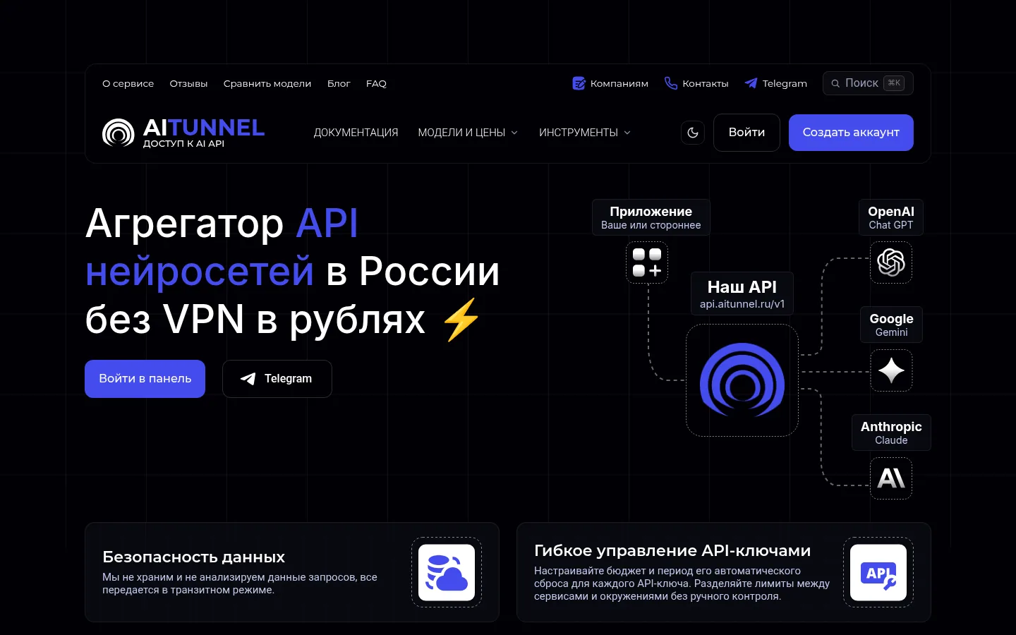 Главная страница сервиса AiTunnel