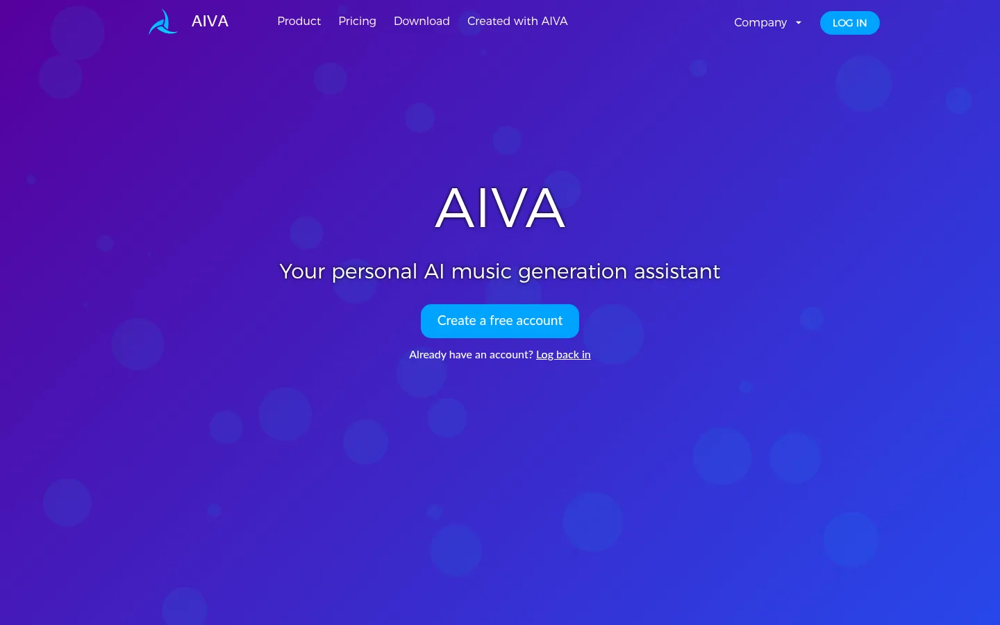 Главная страница сервиса AIVA