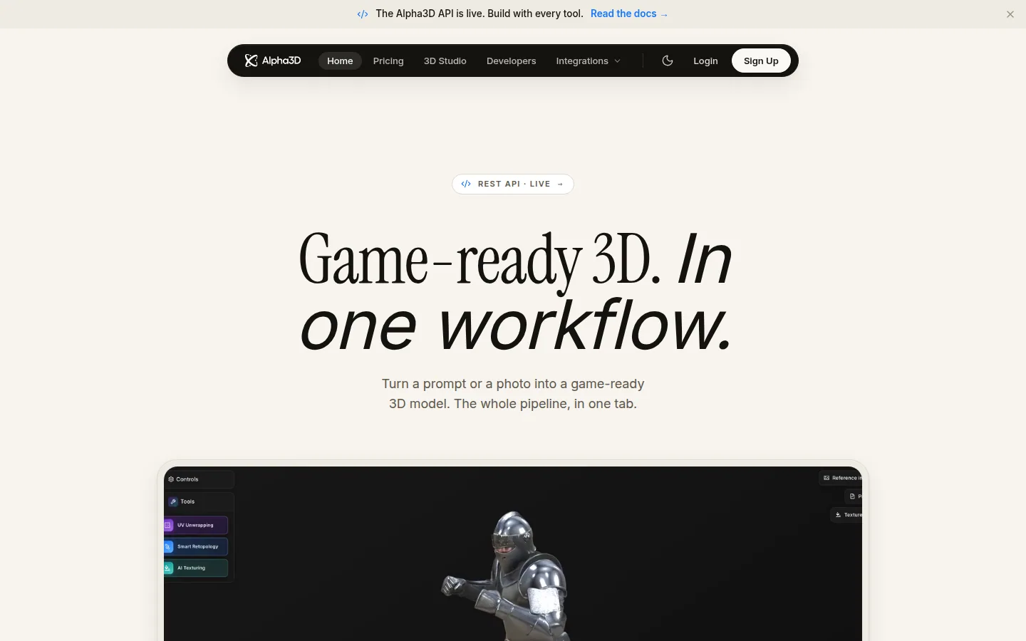 Главная страница сервиса Alpha3D