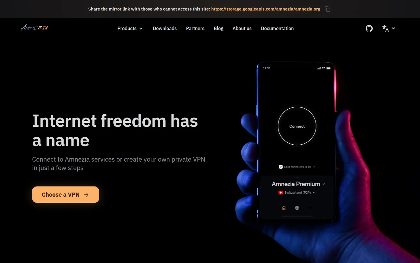 Главная страница сервиса Amnezia VPN