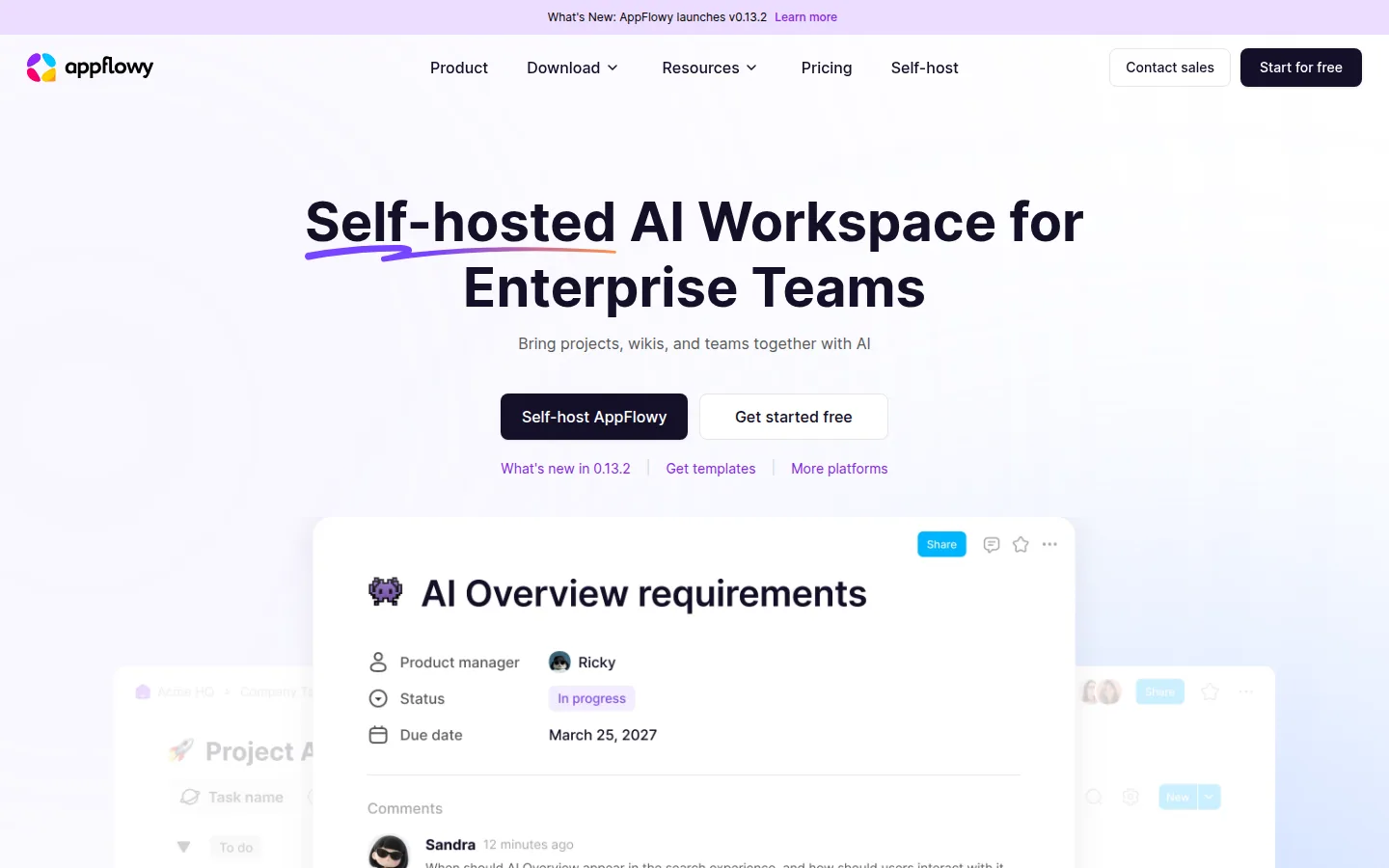 Главная страница сервиса AppFlowy