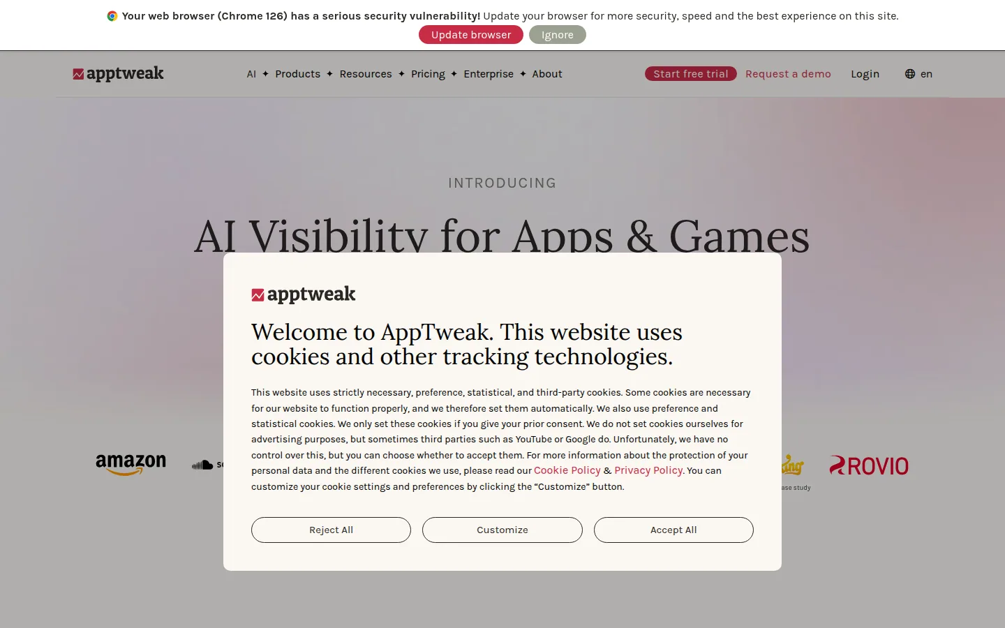 Главная страница сервиса AppTweak