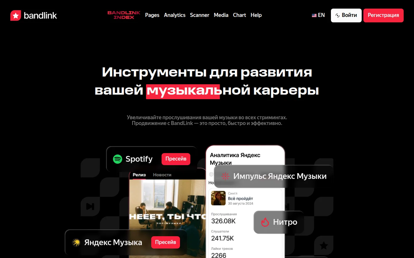 Главная страница сервиса BandLink