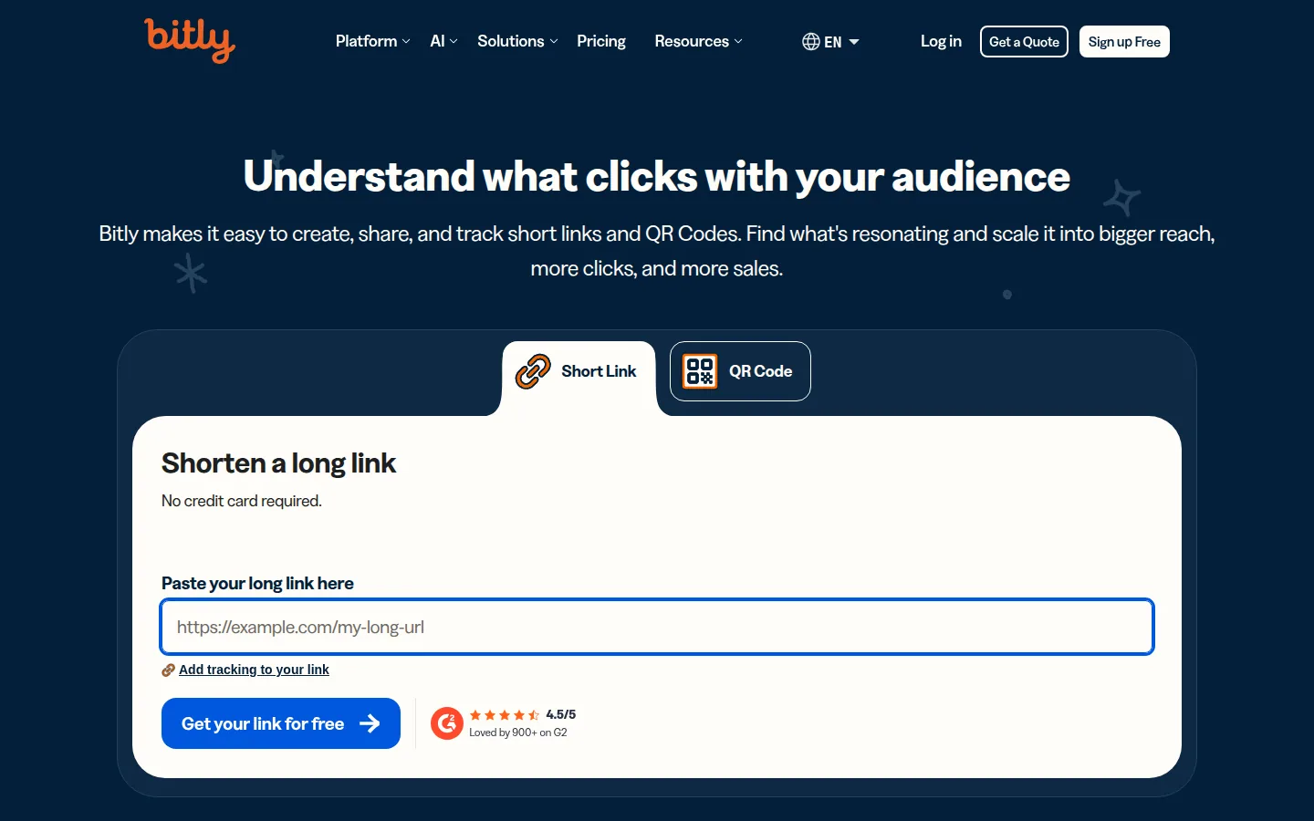Главная страница сервиса Bitly
