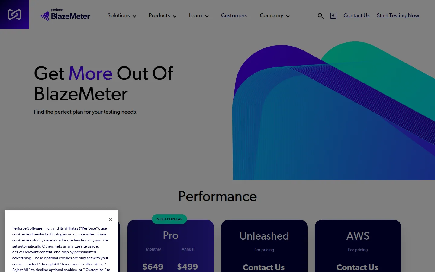 Официальная страница тарифов сервиса BlazeMeter