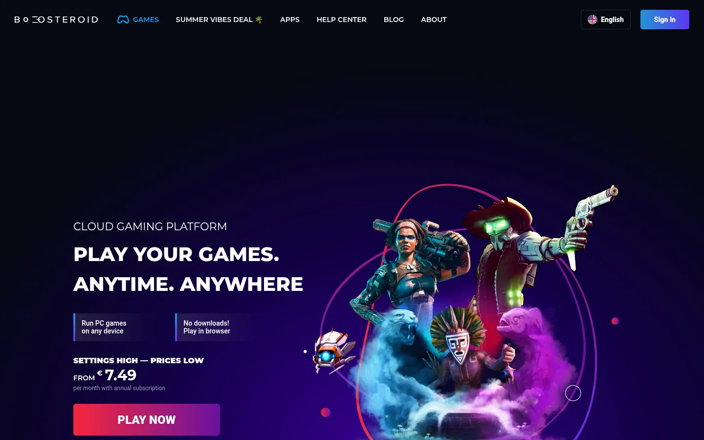 Главная страница сервиса Boosteroid