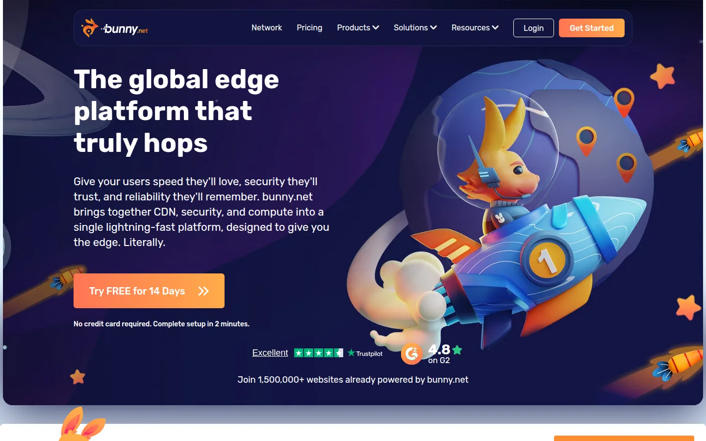 Главная страница сервиса Bunny.net