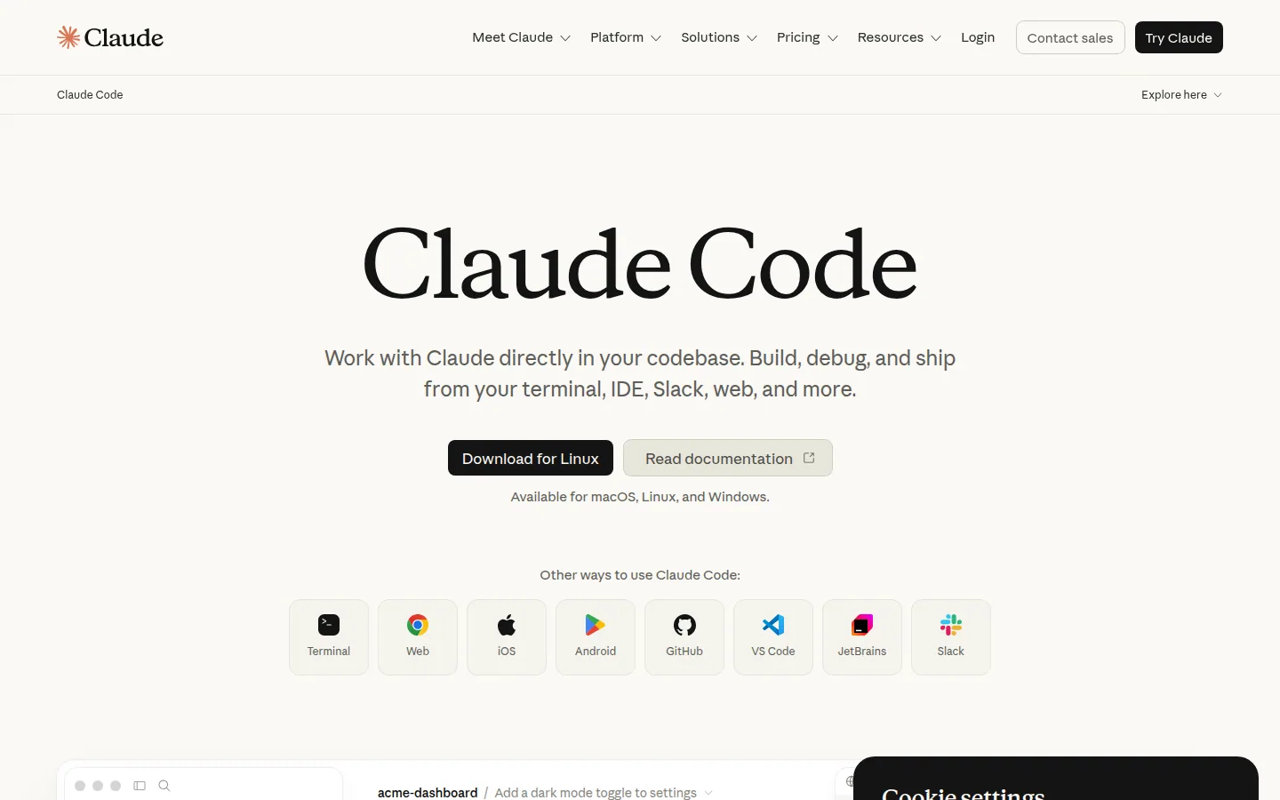 Главная страница сервиса Claude Code