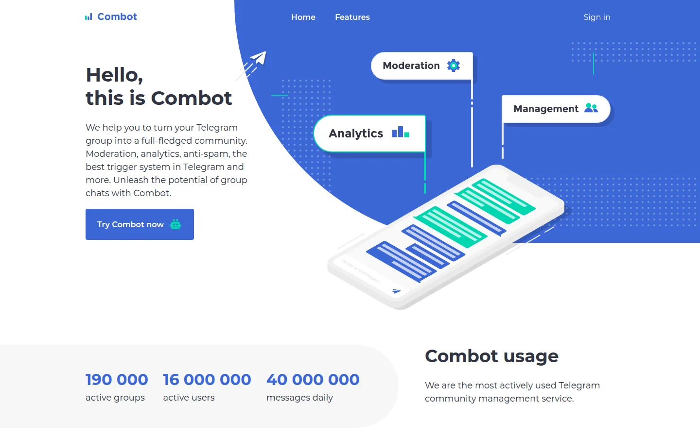 Главная страница сервиса Combot