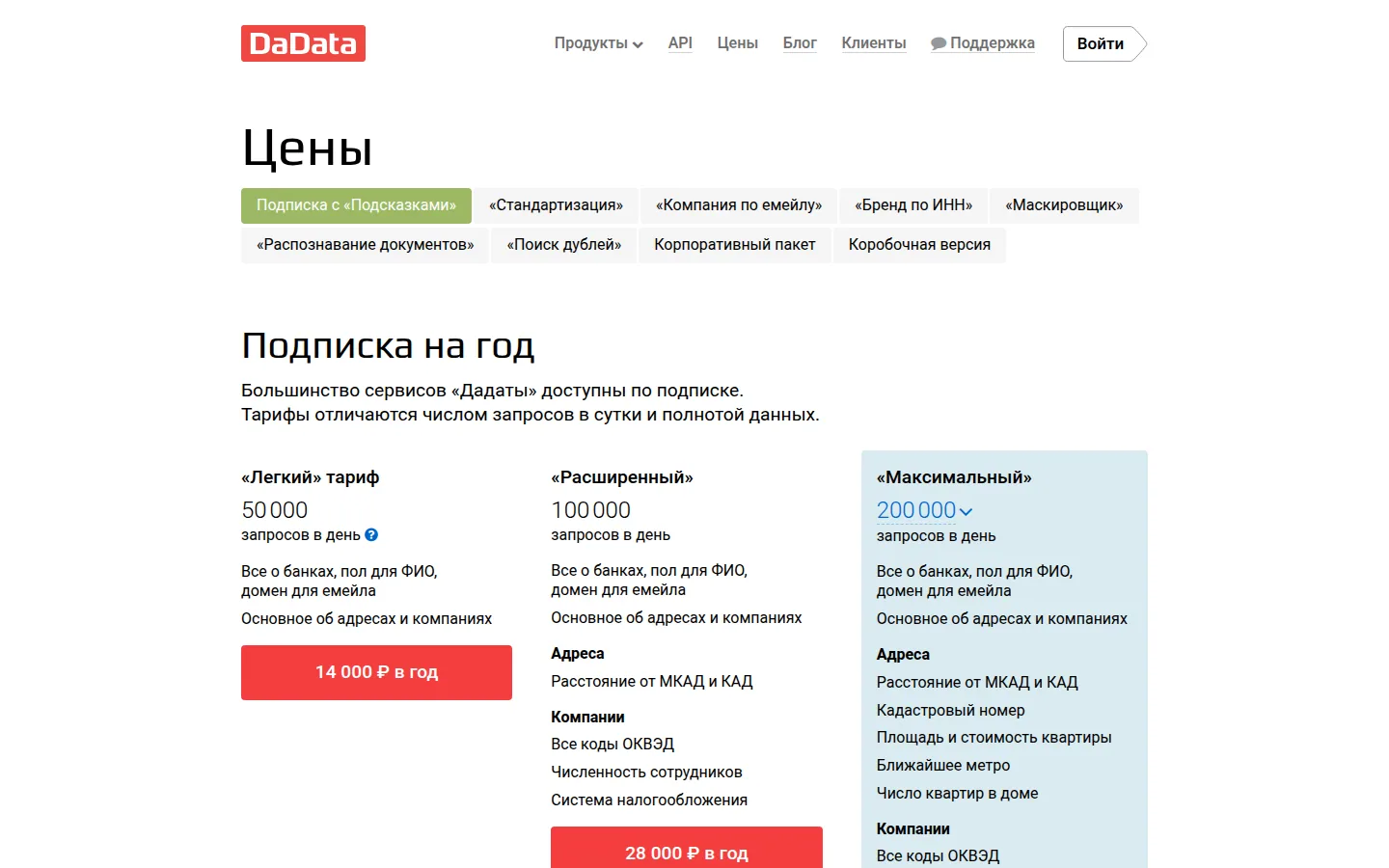 Тарифы DaData