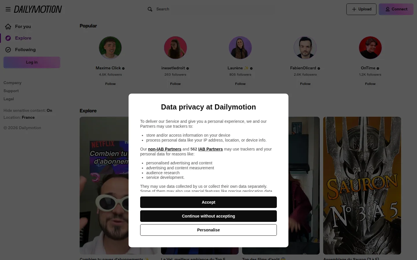 Главная страница сервиса Dailymotion