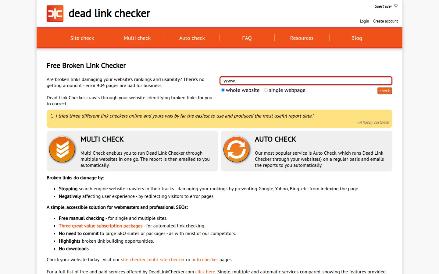 Главная страница сервиса Dead Link Checker