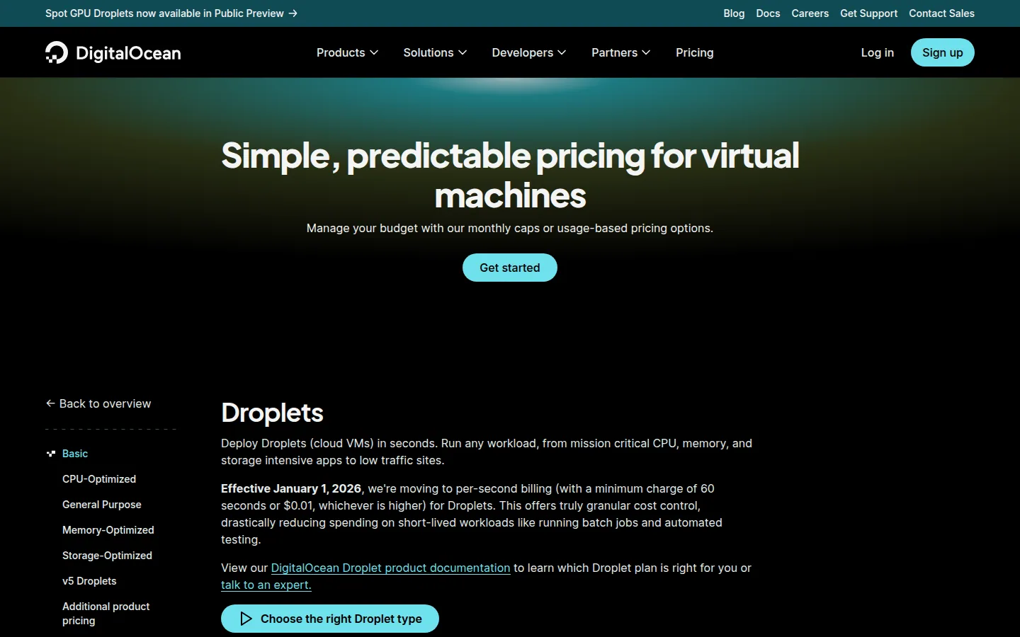 Тарифы виртуальных серверов DigitalOcean Droplets