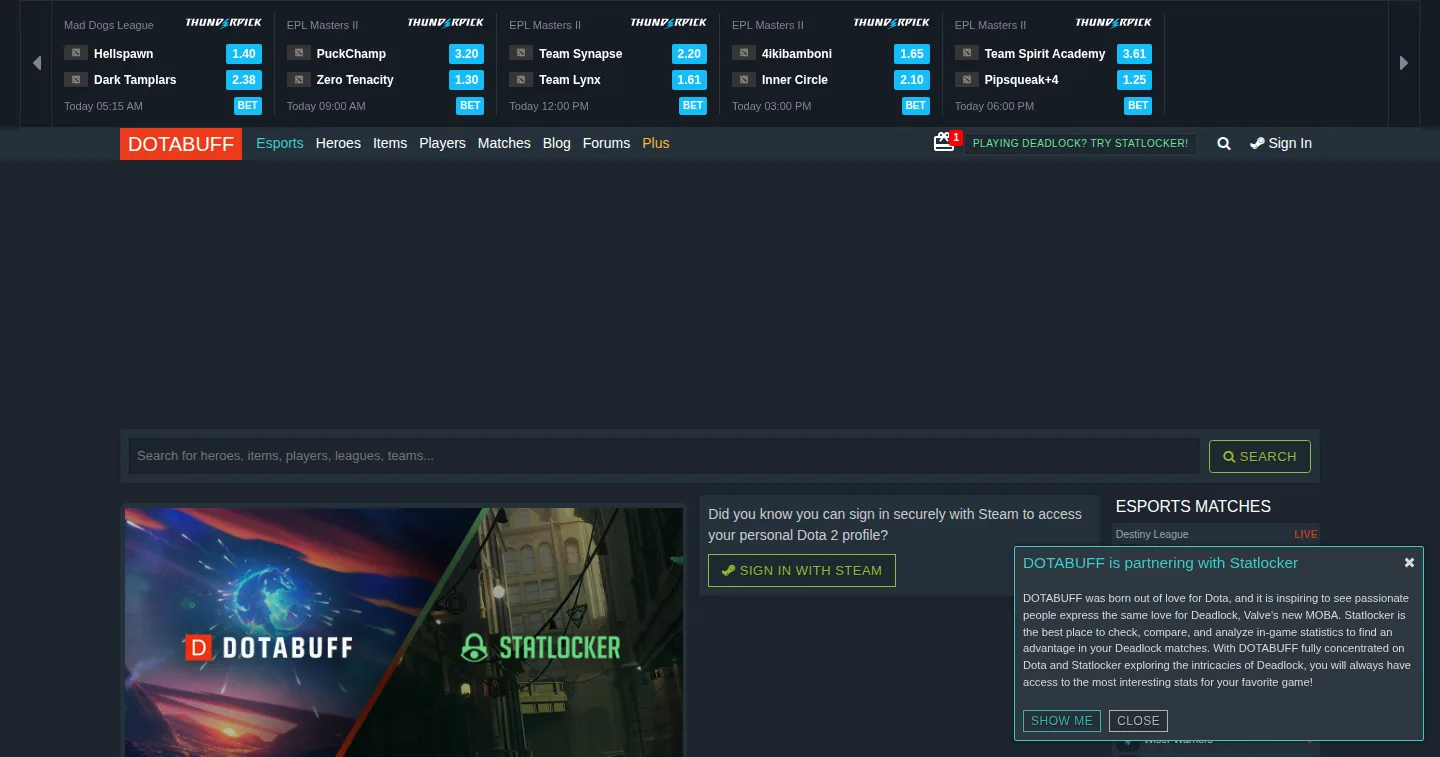 Главная страница сервиса DOTABUFF