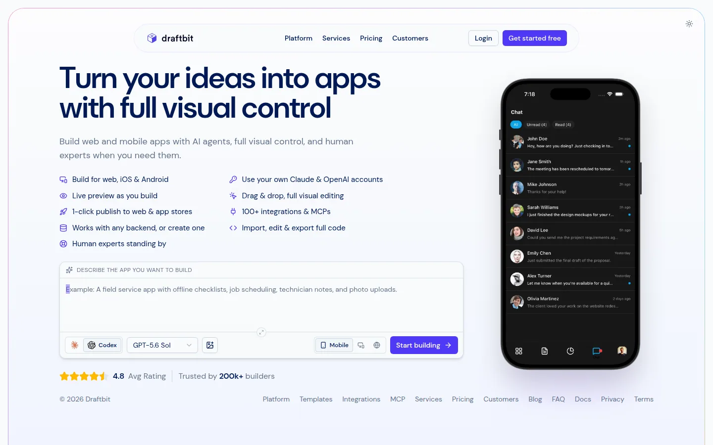 Главная страница сервиса Draftbit