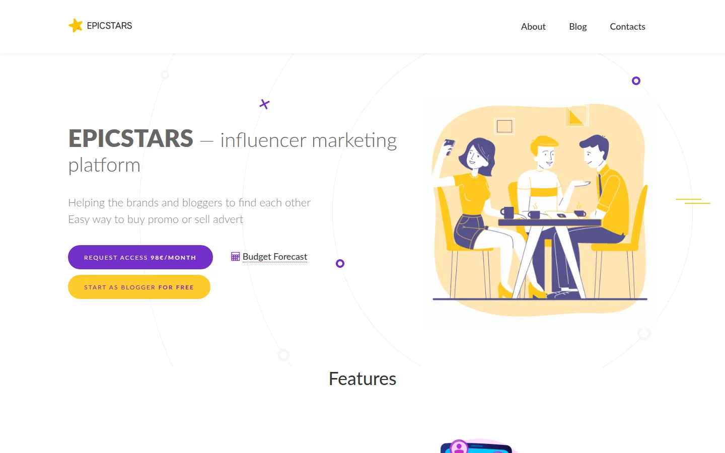 Главная страница сервиса Epicstars