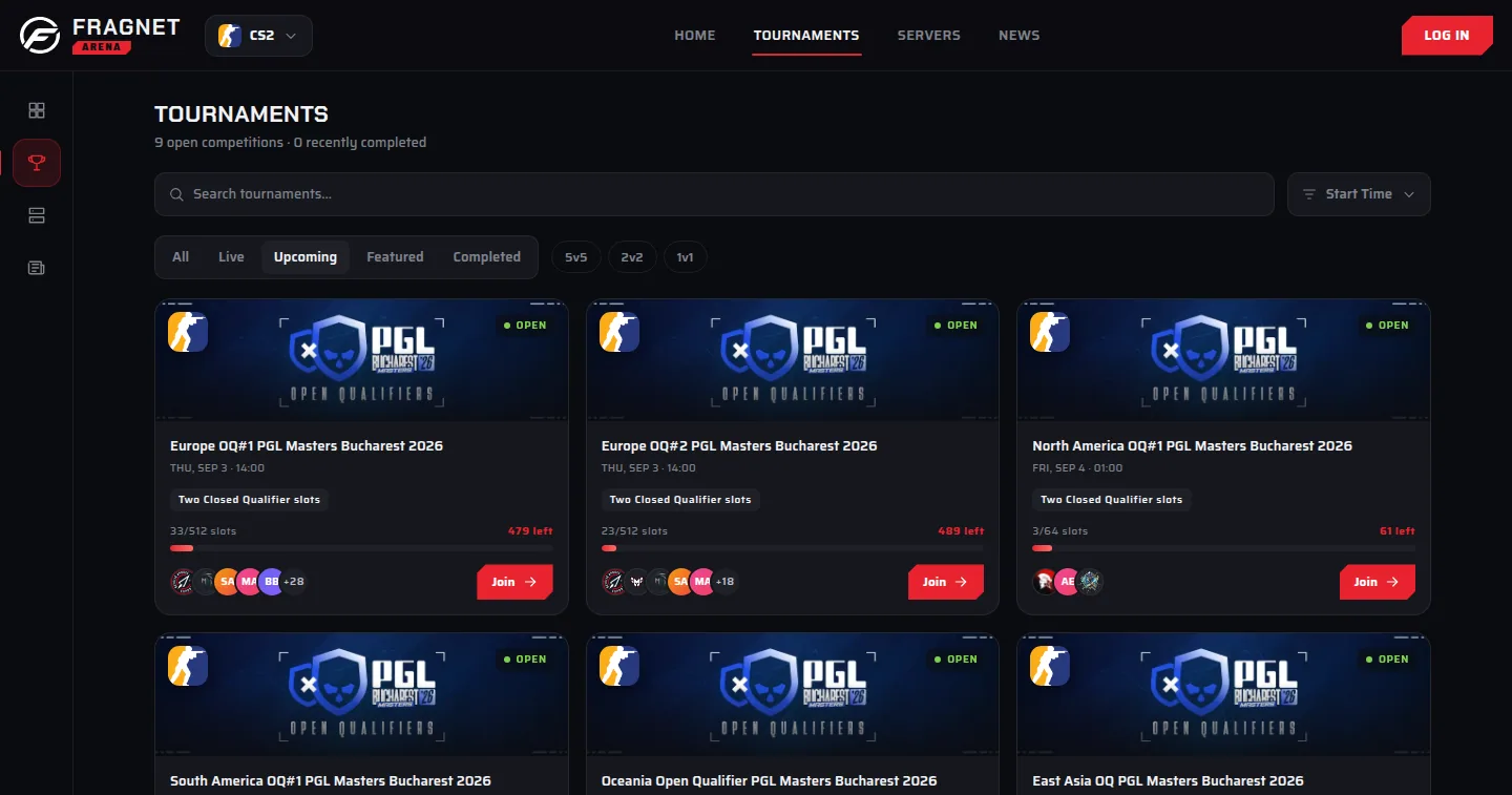 Fragnet Arena — список турниров