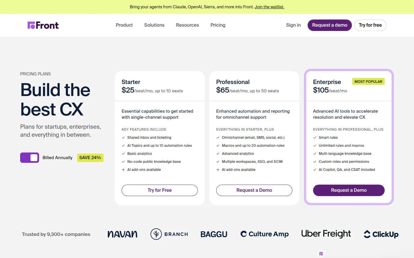 Тарифы Front Starter Professional Enterprise