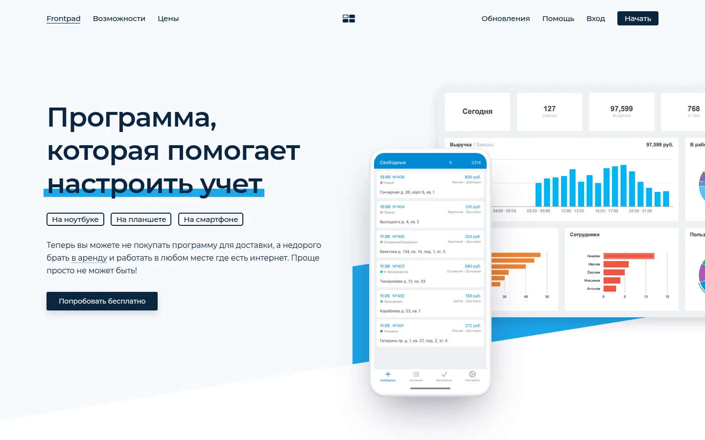 Главная страница сервиса Frontpad