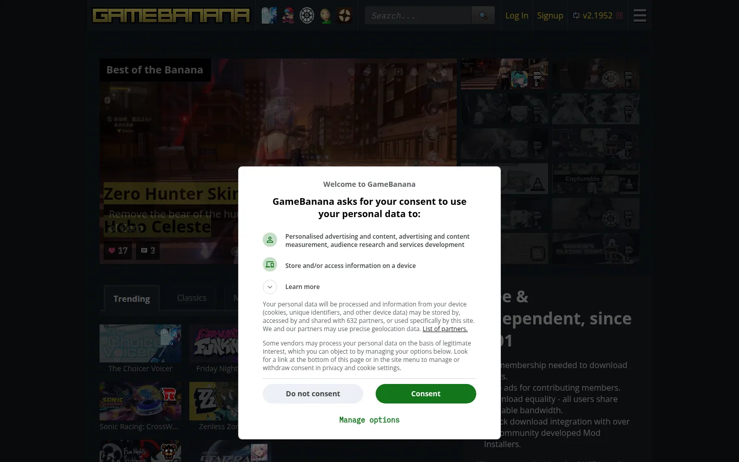 Главная страница сервиса GameBanana