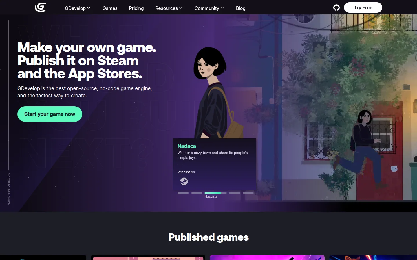 Главная страница сервиса GDevelop