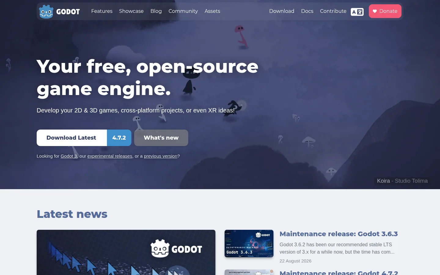 Главная страница сервиса Godot Engine