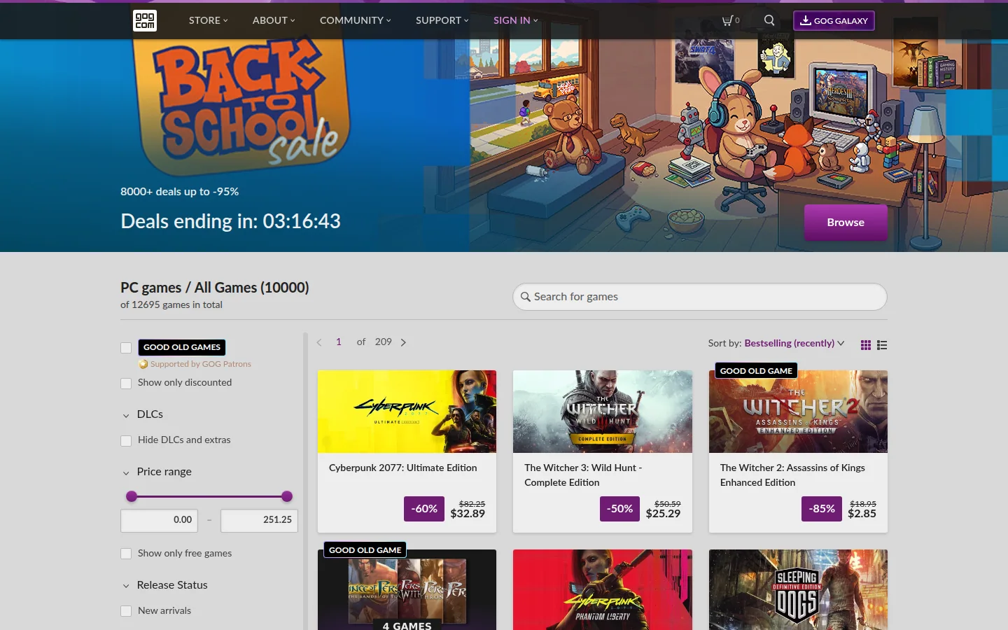 Каталог игр GOG