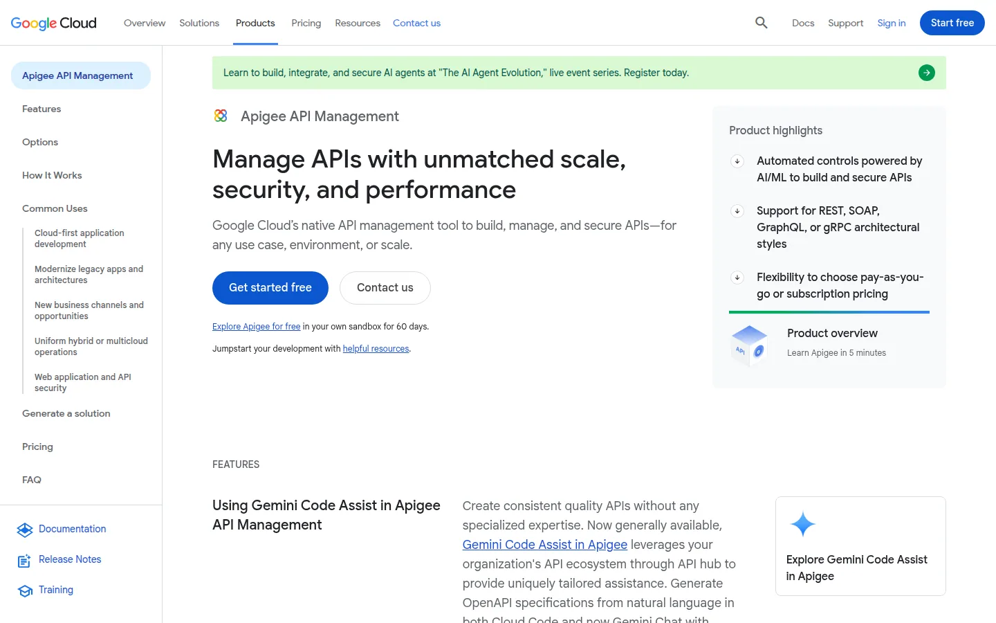 Главная страница сервиса Google Cloud Apigee