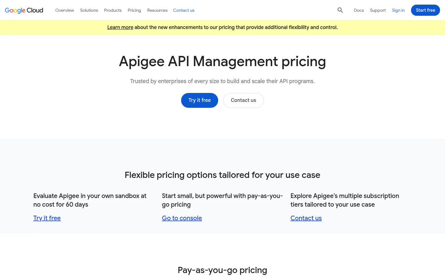 Официальная страница тарифов сервиса Google Cloud Apigee